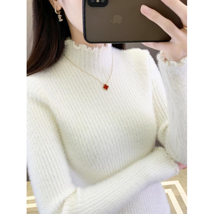 Ženski pulover s kapuljom, poluturtleneck, jesen/zima, normalna debljina, dugi rukavi, poliester flees, jednobojan, japansko-korejski ležerni stil