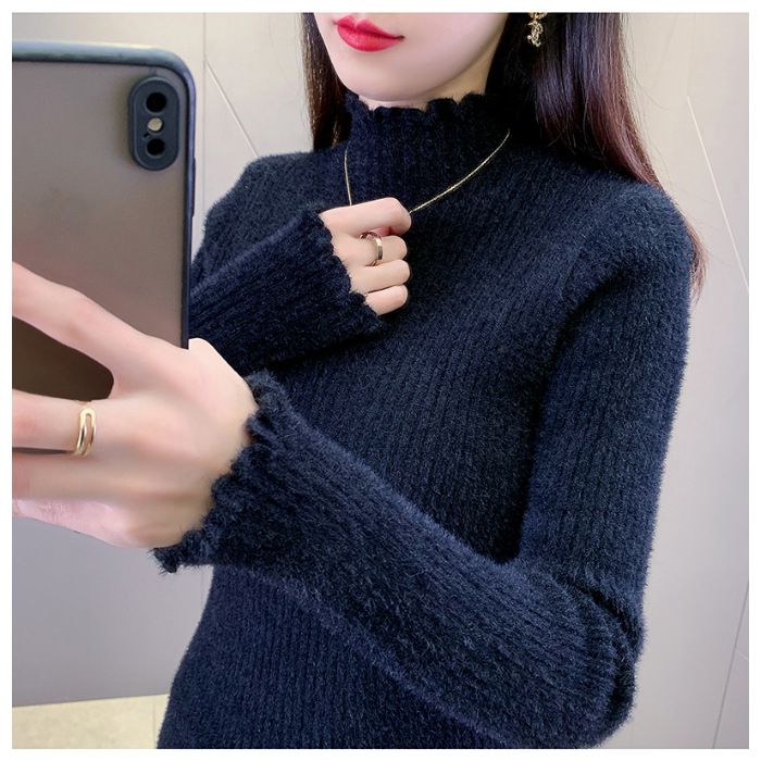 Ženski pulover s kapuljom, poluturtleneck, jesen/zima, normalna debljina, dugi rukavi, poliester flees, jednobojan, japansko-korejski ležerni stil