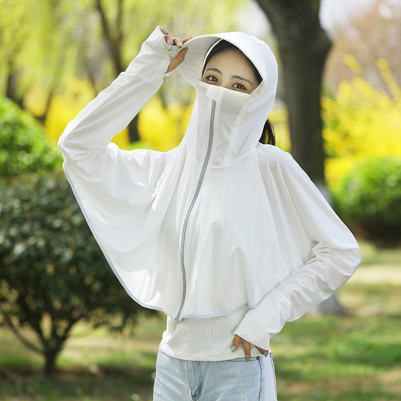 Ženska vanjska jakna s kapuljačom, prugasta, prozračna Ice-Silk tkanina, dugačkog kroja