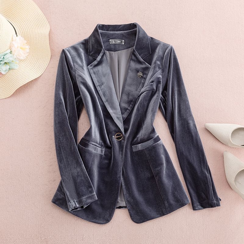 Ženski sako za kostim s polo ovratnikom, chenille tkanina s elastanom, jednostruko kopčanje, rukavi princeze, proljeće 2025