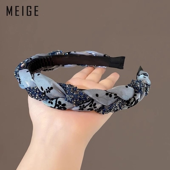 Čelenka za kosu s kristalima, tekstilna, za žene, sladak stil, proljeće 2025