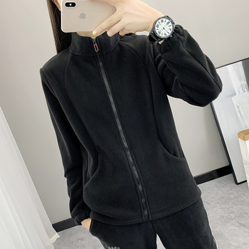 Ženski kardigan od polarnog flisa – tkanina od polarnog flisa, podstava od polarnog flisa, jednobojna, pogodna za zimu i jesen