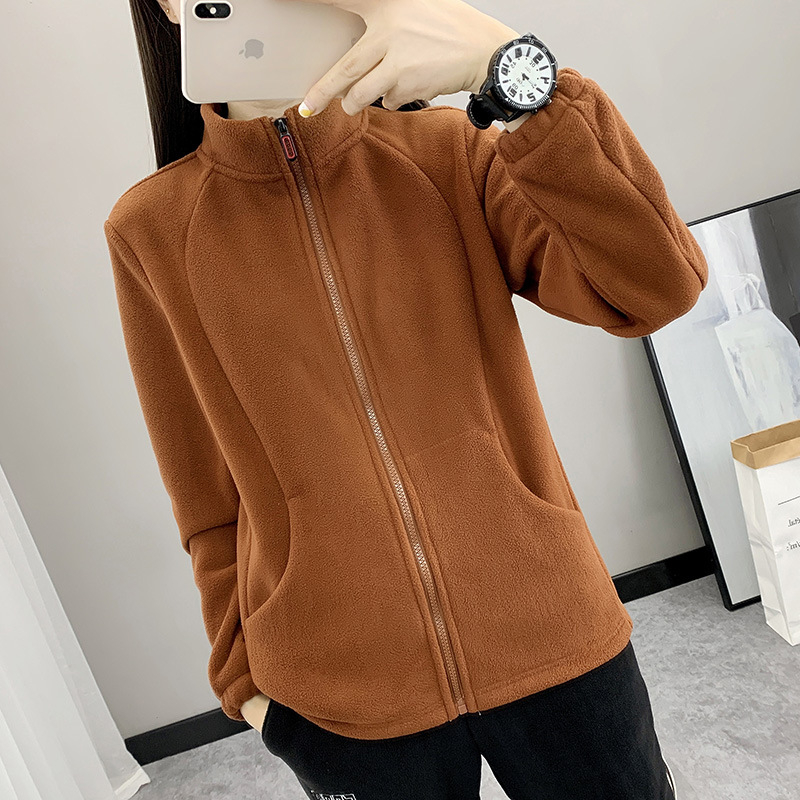 Ženski kardigan od polarnog flisa – tkanina od polarnog flisa, podstava od polarnog flisa, jednobojna, pogodna za zimu i jesen