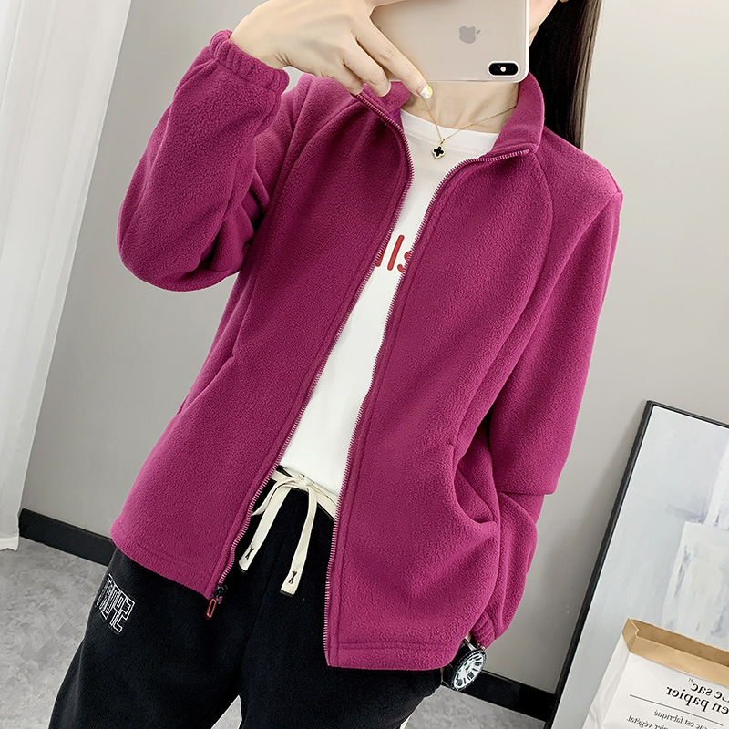 Ženski kardigan od polarnog flisa – tkanina od polarnog flisa, podstava od polarnog flisa, jednobojna, pogodna za zimu i jesen