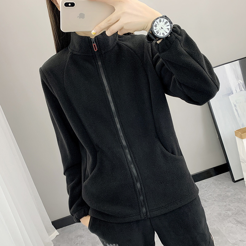 Ženski kardigan od polarnog flisa – tkanina od polarnog flisa, podstava od polarnog flisa, jednobojna, pogodna za zimu i jesen