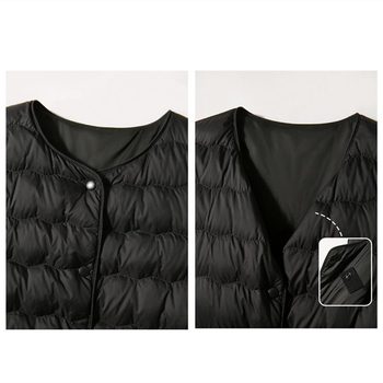 Ženski lagani prsluk s gusjim perjem, Chenille tkanina s elastanom, okrugli ovratnik, slobodan kroj, duljina 50–65 cm, punilo: bijeli gusji down, postotak down 51–55%