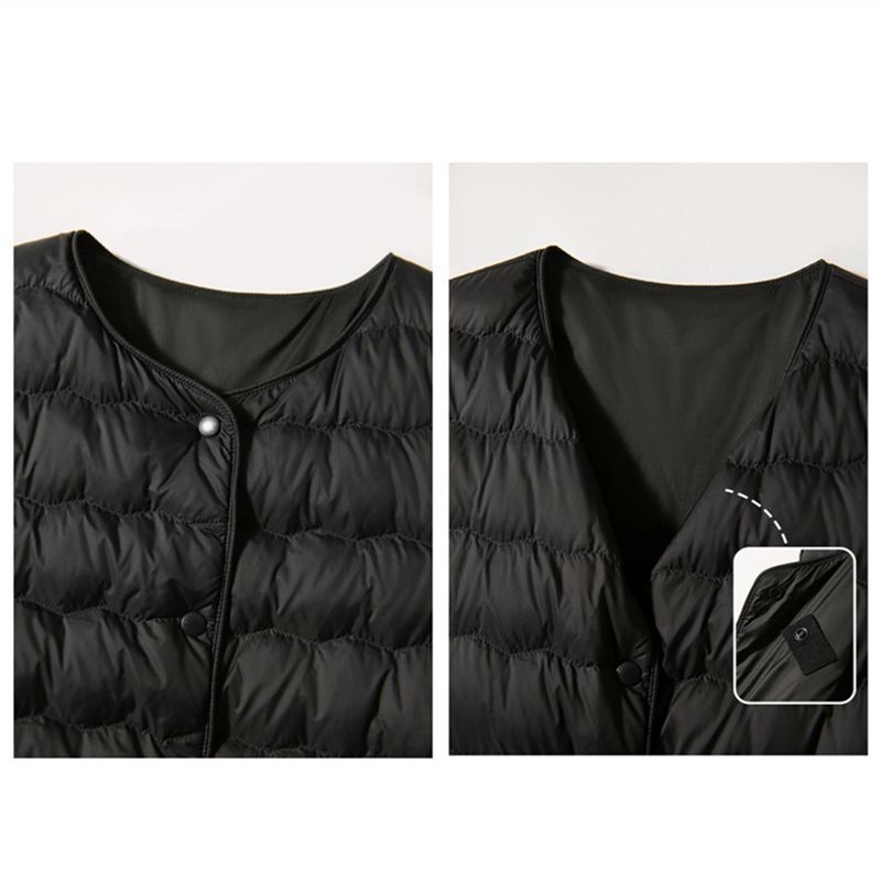 Ženski lagani prsluk s gusjim perjem, Chenille tkanina s elastanom, okrugli ovratnik, slobodan kroj, duljina 50–65 cm, punilo: bijeli gusji down, postotak down 51–55%