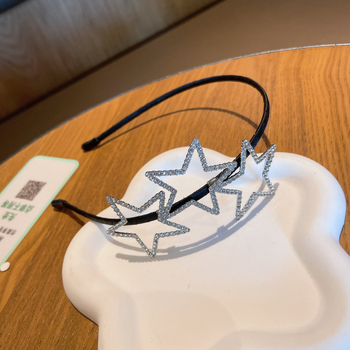 Ötvözetből készült hajpánt, ötágú csillag diamantdíszítéssel, kézzel készült, női hajékszer, koreai stílus