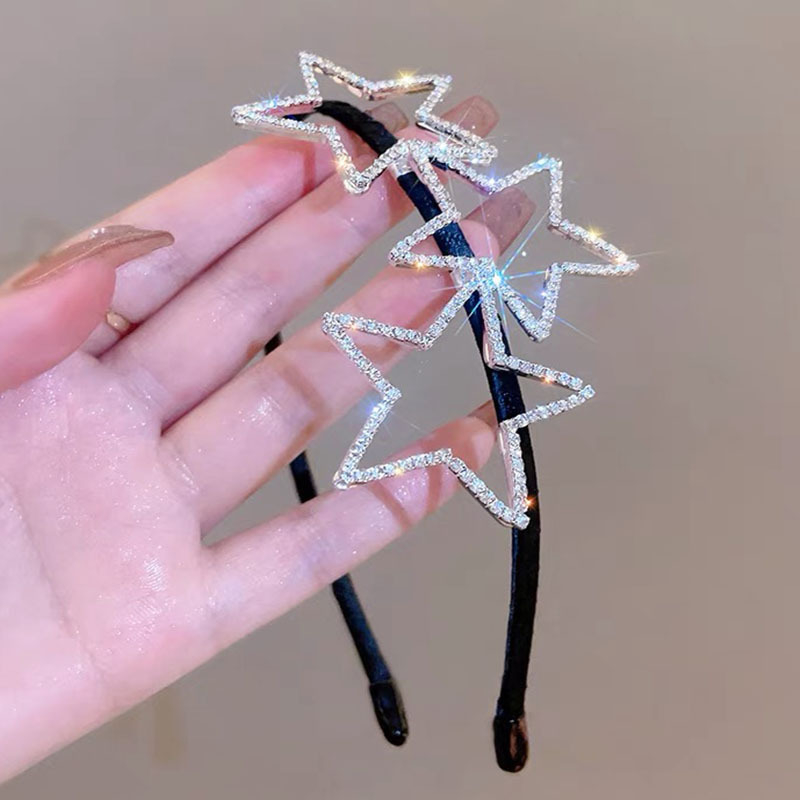 Ötvözetből készült hajpánt, ötágú csillag diamantdíszítéssel, kézzel készült, női hajékszer, koreai stílus