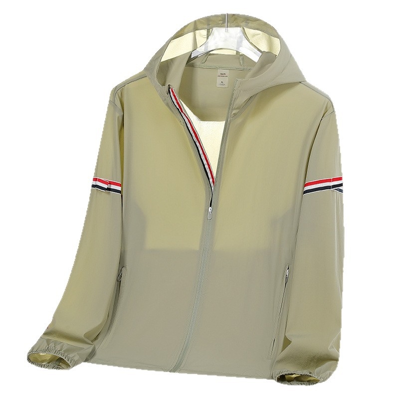 Vanjska windbreaker jakna s prugastim uzorkom, kapuljom, UPF50 UV zaštita, lagani najlon, prozračna, brzo se suši