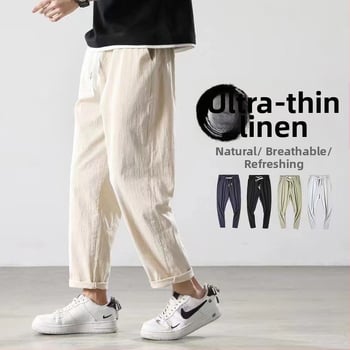 Ανδρικά λινά παντελόνια, χαλαρή γραμμή, λεπτό ύφασμα βαμβάκι-μπαμπού, ίσιο παντελόνι, κορεατικό στυλ