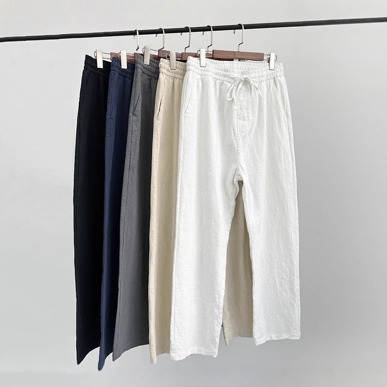 Ανδρικά λινά παντελόνια, χαλαρή γραμμή, λεπτό ύφασμα βαμβάκι-μπαμπού, ίσιο παντελόνι, κορεατικό στυλ