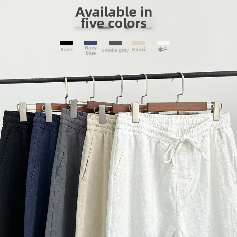 Pánske ľanové nohavice, voľný strih, tenký materiál, rovné nohavice, kórejský štýl