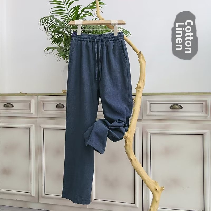 Ανδρικά λινά παντελόνια, χαλαρή γραμμή, λεπτό ύφασμα βαμβάκι-μπαμπού, ίσιο παντελόνι, κορεατικό στυλ