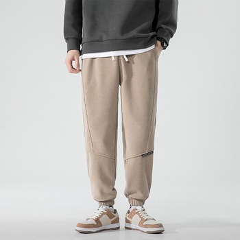 Κορεατικού στυλ κεντημένα cropped casual παντελόνια από πολυεστέρα, άνετη μέση, μικροελαστικότητα, μικρή ευθεία μανσέτα