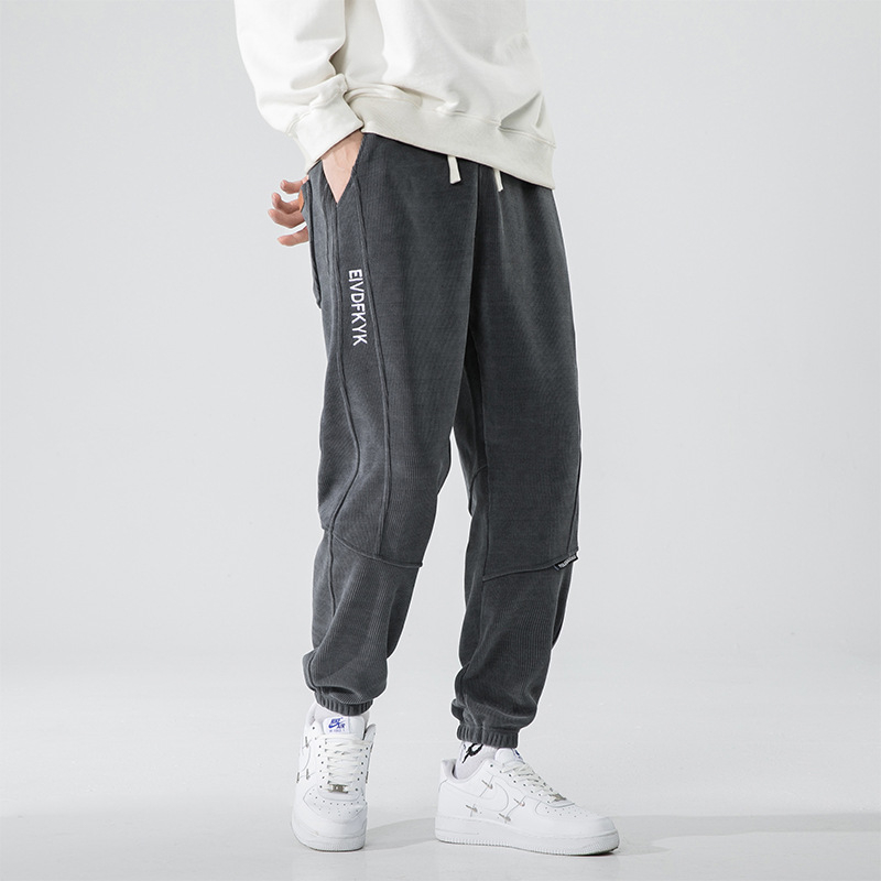 Κορεατικού στυλ κεντημένα cropped casual παντελόνια από πολυεστέρα, άνετη μέση, μικροελαστικότητα, μικρή ευθεία μανσέτα