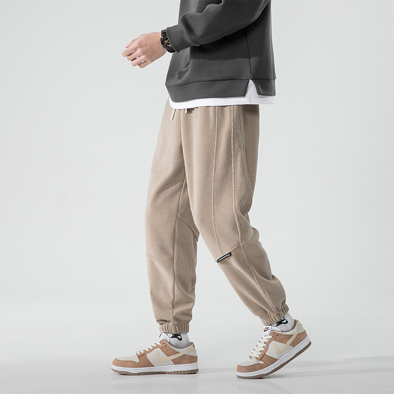 Κορεατικού στυλ κεντημένα cropped casual παντελόνια από πολυεστέρα, άνετη μέση, μικροελαστικότητα, μικρή ευθεία μανσέτα