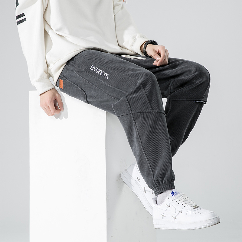 Κορεατικού στυλ κεντημένα cropped casual παντελόνια από πολυεστέρα, άνετη μέση, μικροελαστικότητα, μικρή ευθεία μανσέτα