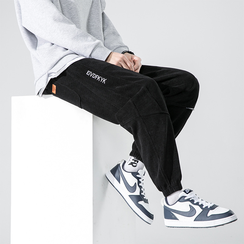 Κορεατικού στυλ κεντημένα cropped casual παντελόνια από πολυεστέρα, άνετη μέση, μικροελαστικότητα, μικρή ευθεία μανσέτα