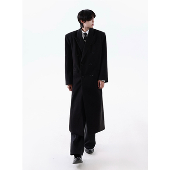 Koreai stílusú gyapjúkabát, dupla gombolású, középhosszú, zakónyakkal