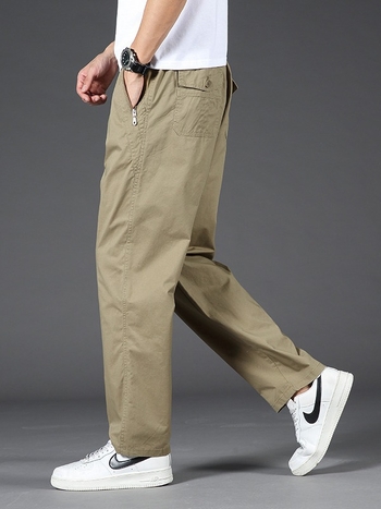 Pantaloni casual de bărbați, croială lejeră, 95% bumbac, talie medie-înaltă, patru sezoane