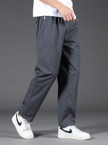 Pantaloni casual de bărbați, croială lejeră, 95% bumbac, talie medie-înaltă, patru sezoane