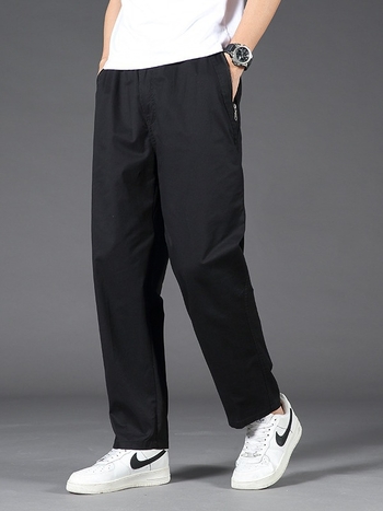 Pantaloni casual de bărbați, croială lejeră, 95% bumbac, talie medie-înaltă, patru sezoane