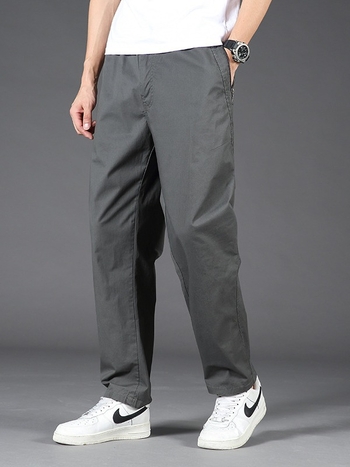 Pantaloni casual de bărbați, croială lejeră, 95% bumbac, talie medie-înaltă, patru sezoane