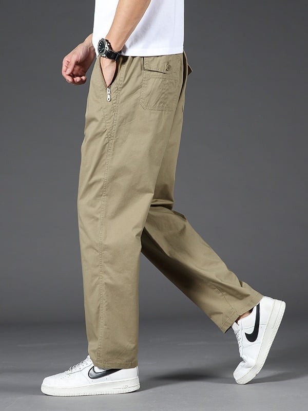 Pantaloni casual de bărbați, croială lejeră, 95% bumbac, talie medie-înaltă, patru sezoane