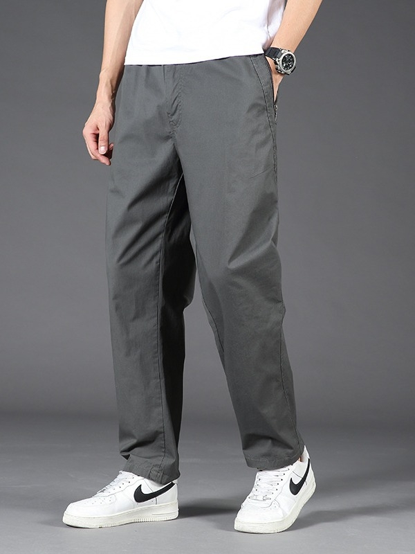 Pantaloni casual de bărbați, croială lejeră, 95% bumbac, talie medie-înaltă, patru sezoane