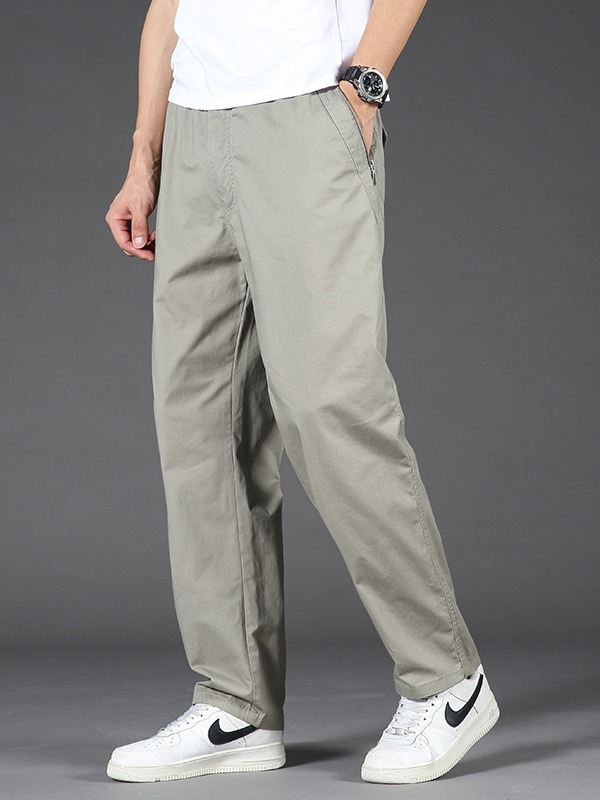 Pantaloni casual de bărbați, croială lejeră, 95% bumbac, talie medie-înaltă, patru sezoane