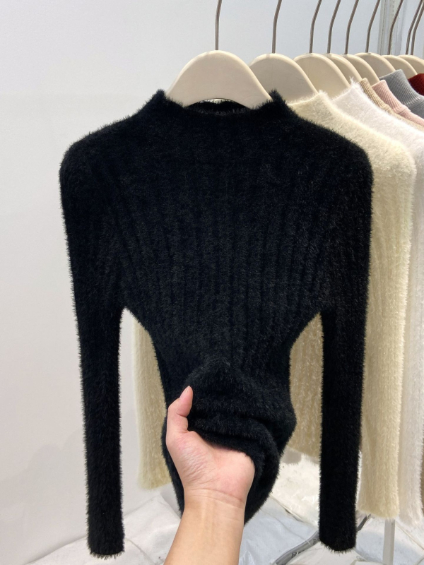 Slim-fit pleteni pulover od viskoze i poliestera s polovičnim visokim ovratnikom, dugim rukavima, jesen 2025