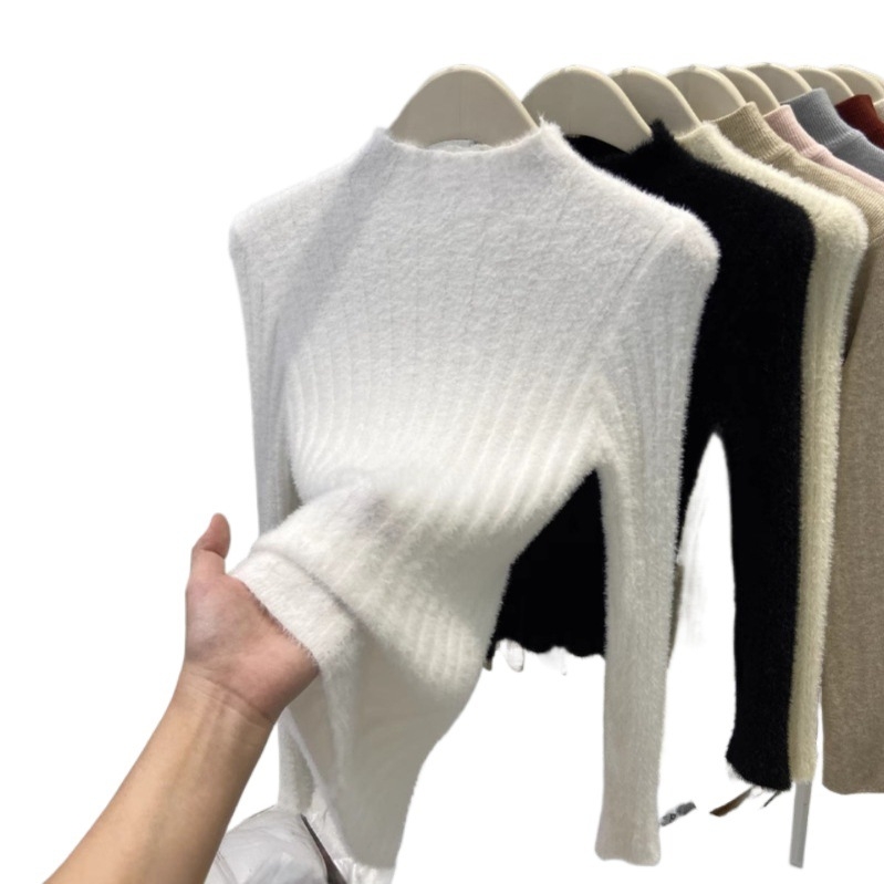 Slim-fit pleteni pulover od viskoze i poliestera s polovičnim visokim ovratnikom, dugim rukavima, jesen 2025