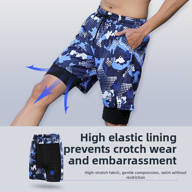 Ανδρικά μαγιό σορτς, χαλαρή εφαρμογή, γρήγορο στέγνωμα, διπλής στρώσης σχεδίαση; πολυεστέρας 90,3% / επένδυση από σπάντεξ 9,7%, βάρος 160 g