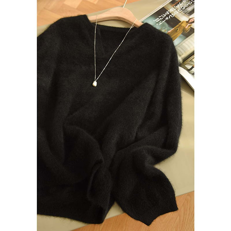 Koreanskog stila pulover s V-izrezom, dugi rukavi, gusta pletenina, detalji collage/šivanja, tkanina od poliester mreže (30–50% poliester)