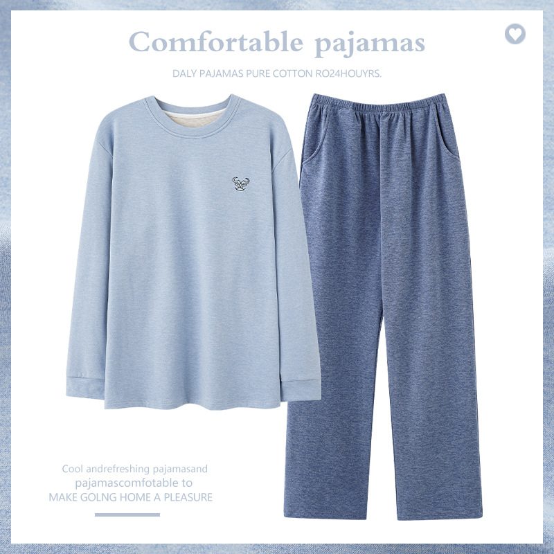 Set bărbați pentru homewear Derong — velur gros, guler rotund, mâneci lungi, pantaloni; confortabil, cald pentru casă.