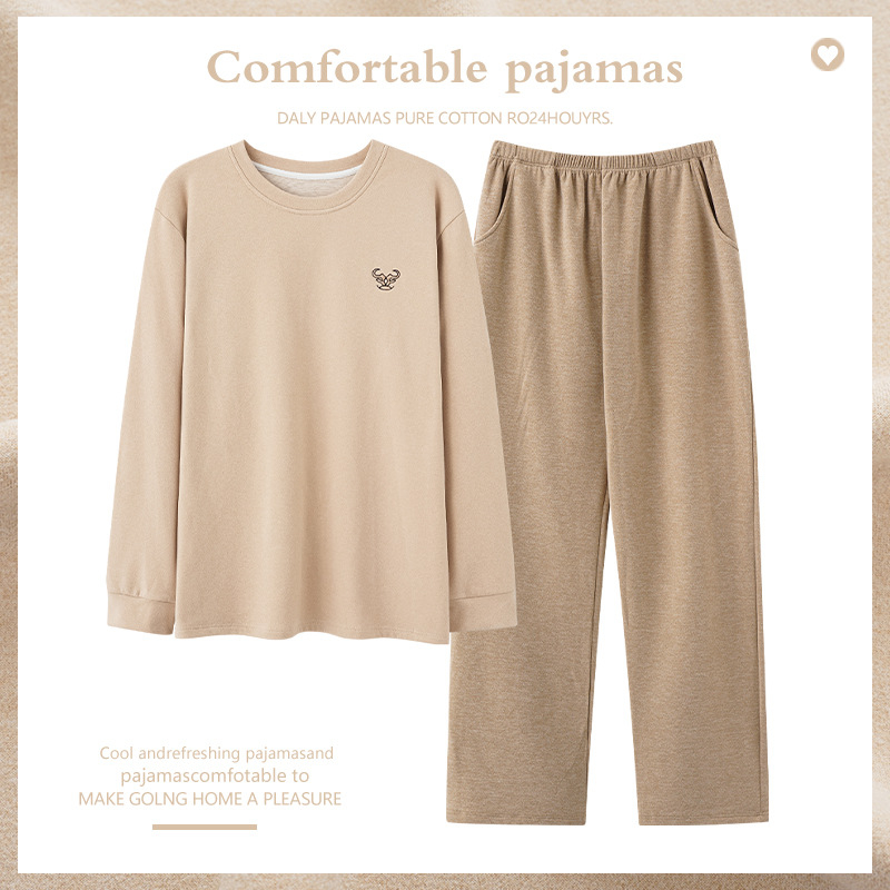 Set bărbați pentru homewear Derong — velur gros, guler rotund, mâneci lungi, pantaloni; confortabil, cald pentru casă.