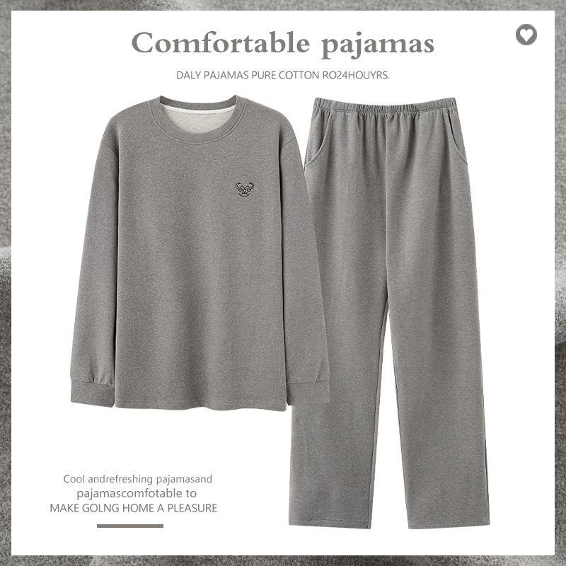Set bărbați pentru homewear Derong — velur gros, guler rotund, mâneci lungi, pantaloni; confortabil, cald pentru casă.