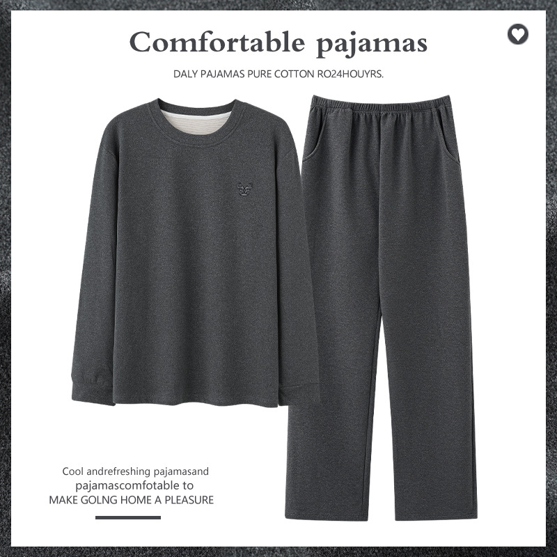 Set bărbați pentru homewear Derong — velur gros, guler rotund, mâneci lungi, pantaloni; confortabil, cald pentru casă.
