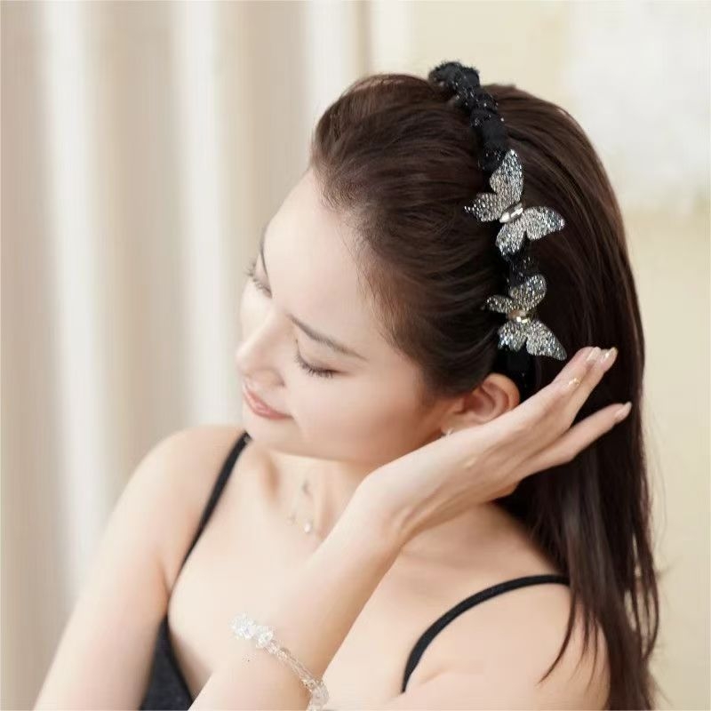 Čelenka za kosu s 3D leptirom i rhinestoneom, Mingfeng Jewelry, ručna izrada, korejski stil, za žene