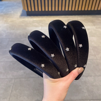 Dodatak za kosu – zvijezda s petokrakom rhinestones, retro široki rub, ručna izrada, korejski stil