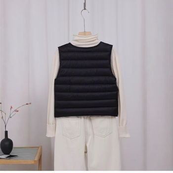 Down vest - V-izrez, tanak i lagan, punjenje od gusjeg perja 86-90%, vanjska tkanina najlon, kratka duljina (40-50 cm)