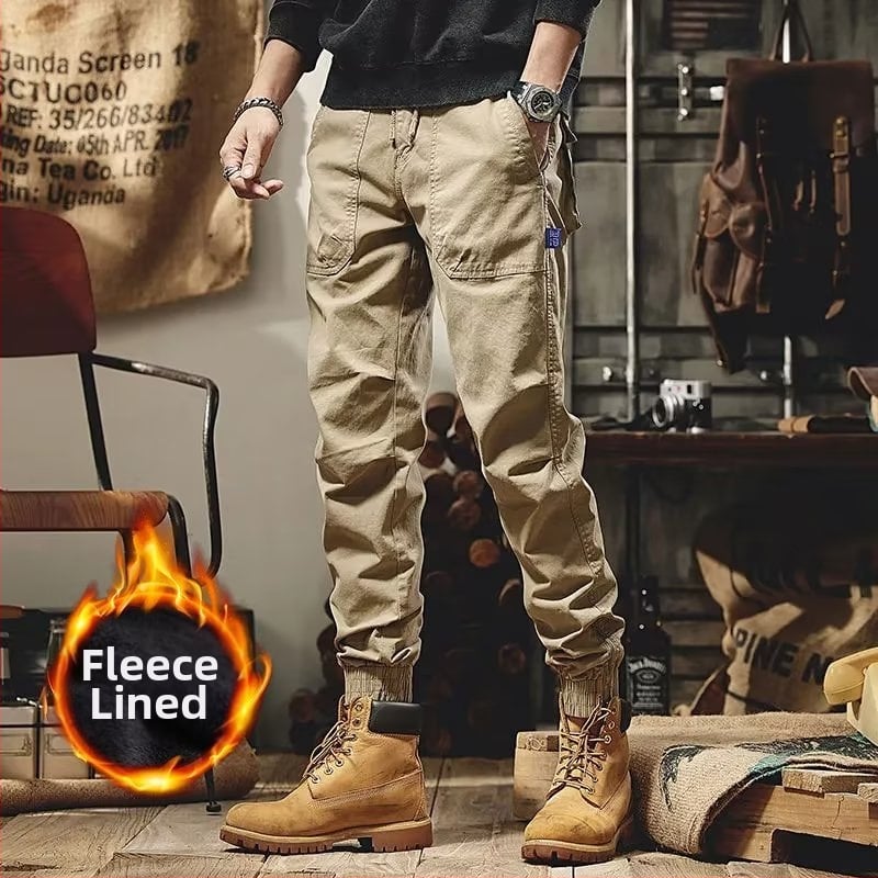 Χειμωνιάτικα παντελόνια εργασίας σε ιαπωνικό στυλ vintage με επένδυση φλίς, unisex, χαλαρή γραμμή, μεσαία μέση, ανάμειξη συνθετικών ινών