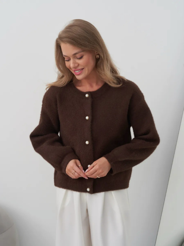 Cardigan stil džemper jakna, umjetno norkovo krzno, smjesa najlona i poliestera, debeo materijal, okrugli izrez