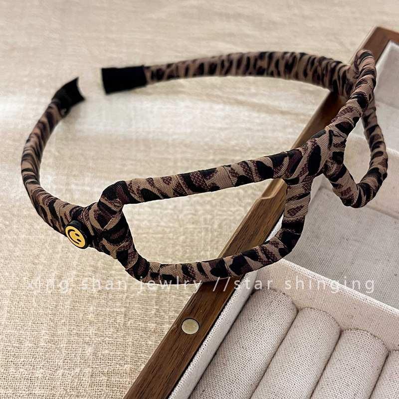 Traka za kosu s leopard uzorkom i osmijehom, od mješovitih materijala, unisex, sladak stil