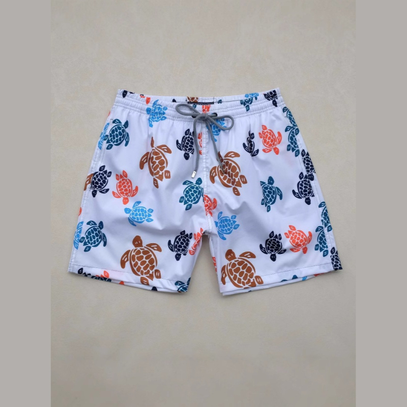 Șorturi de plajă pentru bărbați (din poliester, imprimeu floral, microelasticitate, pentru plajă)