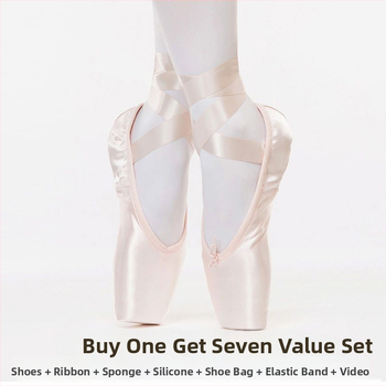 Балетни обувки за танци с остър нос, връзки, горна част Lycra, подметка от естествена кожа