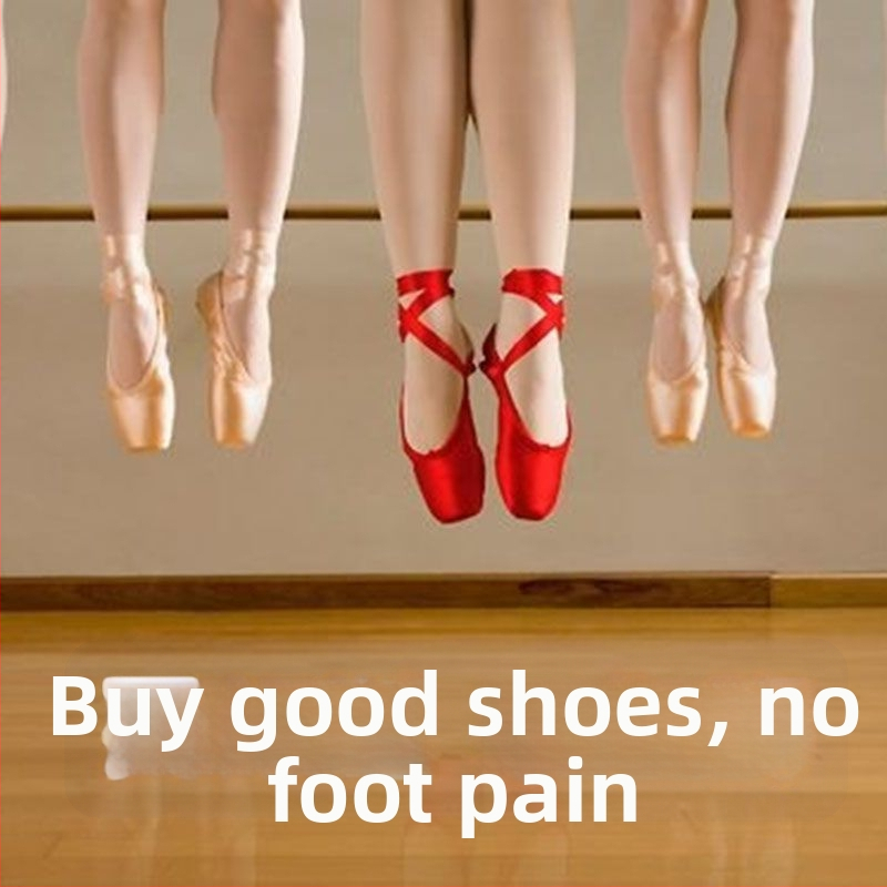 Балетни обувки за танци с остър нос, връзки, горна част Lycra, подметка от естествена кожа