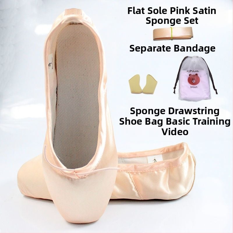 Балетни обувки за танци с остър нос, връзки, горна част Lycra, подметка от естествена кожа