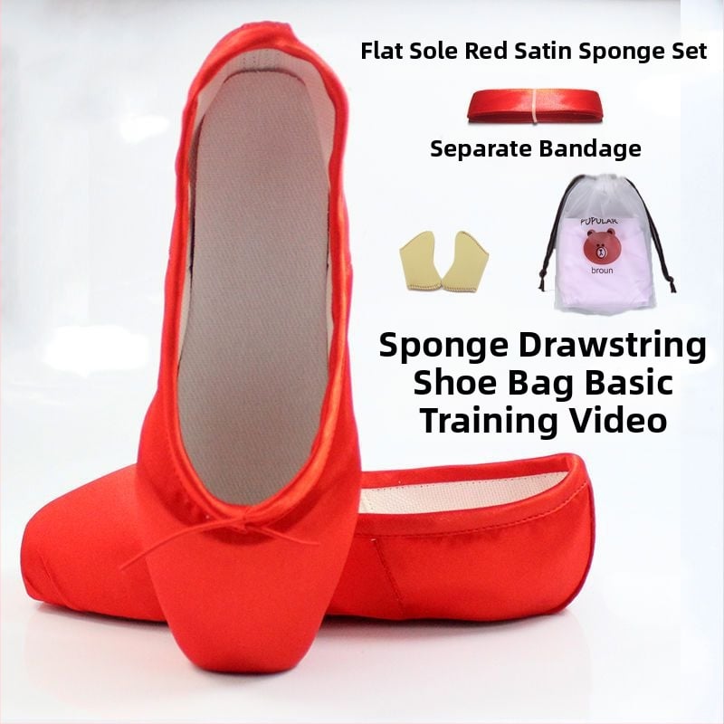 Балетни обувки за танци с остър нос, връзки, горна част Lycra, подметка от естествена кожа